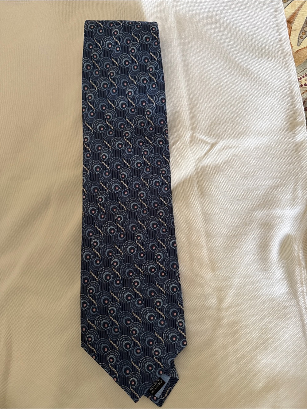 Zanetti Navy Blue Geometric Silk Tie with Subtle pink accents
